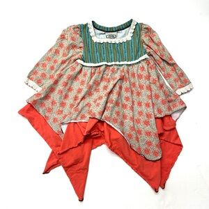 Flit and Flitter Floral and Coral Orange Twirl Tunic Top